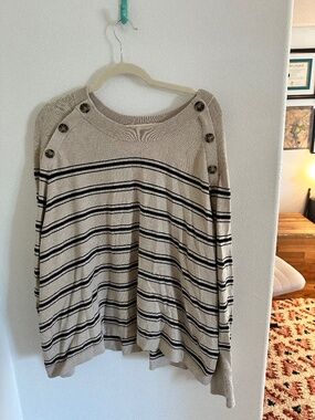 Liz Claiborne Womens Crew Neck Long Sleeve Striped Pullover Sweater